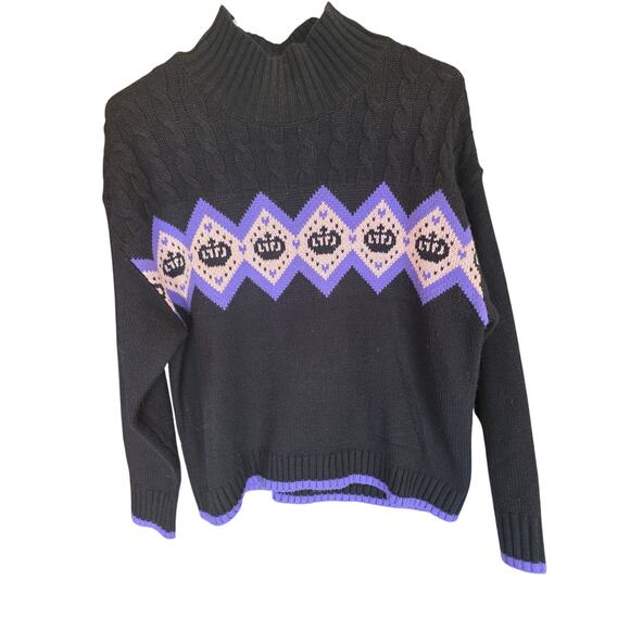 Juicy Couture Argyle Pattern Mock Neck Sweater L Womens Y2K Black Lux Pullover - Picture 1 of 5